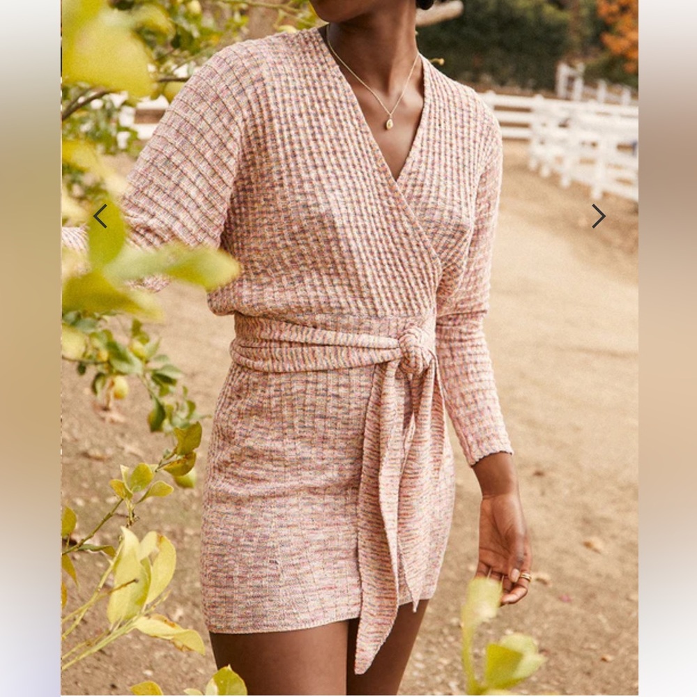 Saylor Midge Pink Rainbow
Rib Knit Wrap Style Mini
Sweater Dress 
REVOLVE